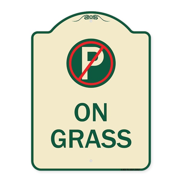 Signmission On Grass With No Parking Symbol Heavy-Gauge Aluminum Architectural Sign, 24" x 18", TG-1824-23527 A-DES-TG-1824-23527 - main